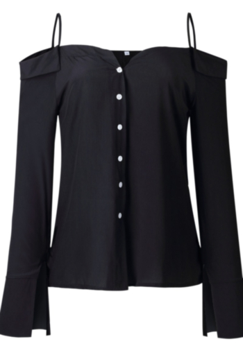 2-color Fashion Sling Backless Button V-neck Long-sleeved Shirt