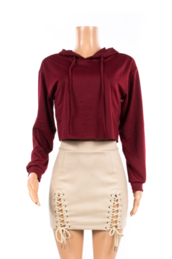 Hooded long-sleeved solid color short loose top