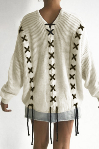 Fashion V-neck loose long-sleeved sweater top