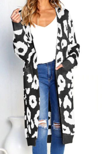 Three-color long-sleeved knit sweater coat