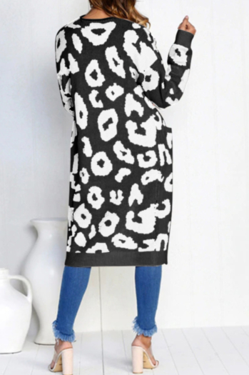 Three-color long-sleeved knit sweater coat