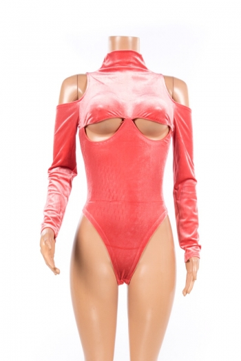 Open-chest solid color strapless long-sleeved bodysuit