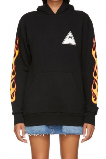 flame print hooded sweatshirts long sleeve
