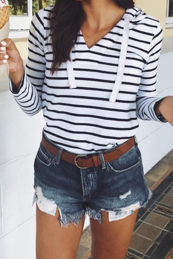 sexy hooded sweater striped simple top