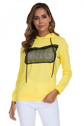 plus size new stylish hooded mesh pockets zip-up letter print micro-elastic casual sweatshirt