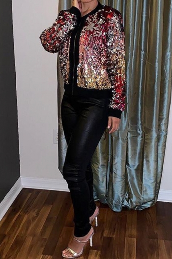 new stylish zip-up slim fit casual sequins jackets