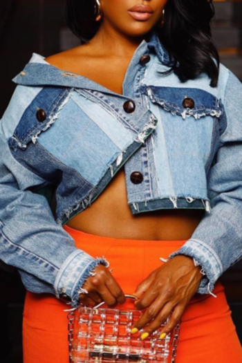 plus size new stylish button loose inelastic splice denim jackets