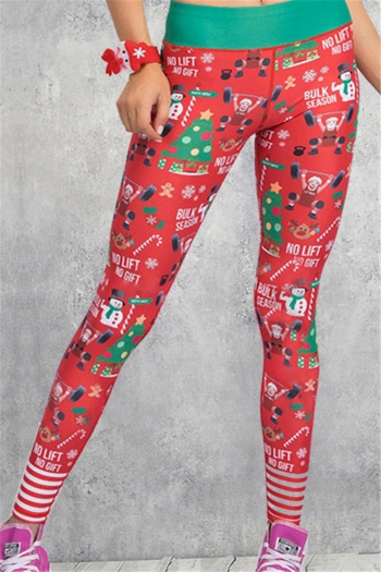 new stylish christmas pattern and letter batch printing stretch yoga leggings