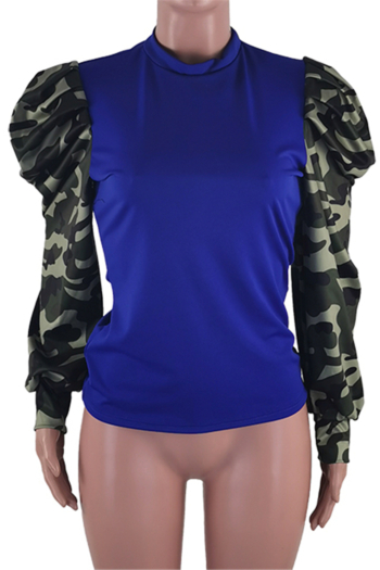 Plus size three colors solid color spliced camo batch printing winter puffed stretch casual top