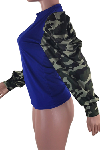 Plus size three colors solid color spliced camo batch printing winter puffed stretch casual top