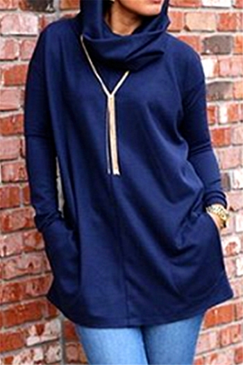 Plus size solid color new stylish winter hooded pocket loose casual top
