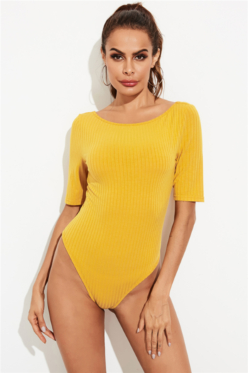 new stylish solid color elbow sleeves summer stretch knitting sexy bodysuit