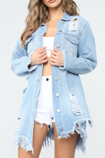 plus size 4 colors solid color holes single breasted personality micro elastic denim coat
