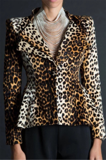 new stylish leopard batch printing autumn winter suit collar stretch jacket