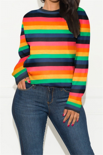 plus size multicolor stripes batch printing new stylish casual knitting sweater