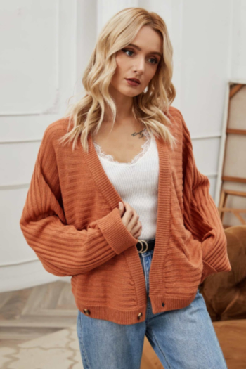 autumn solid color new fashion button high elastic simple casual sweater cardigan