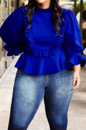 plus size 3 colors autumn ruffle solid color flare sleeves simple casual top