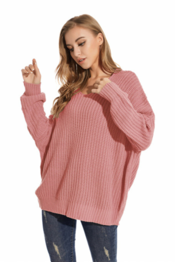autumn new stylish micro-elastic loose casual v neck sweater