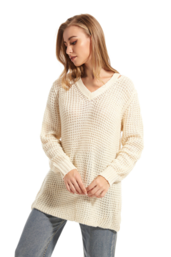 autumn new stylish three colors hollow loose micro-elastic solid color sweater