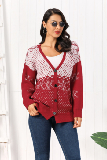 autumn new stylish snowflake wave point single breasted loose stretch thick knit cardigan