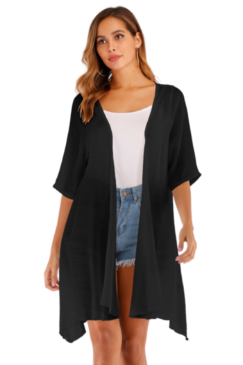 New stylish solid color sun protection loose elbow sleeves irregular thin cardigan