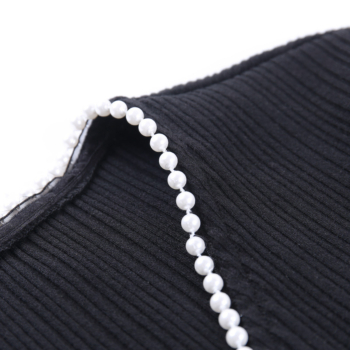 New stylish button beading slim fit stretch short knitwear