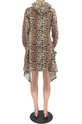 New stylish plus size hooded zip-up leopard pocket slim stretch irregular jackets