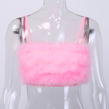 New stylish sling splice fluff solid color sexy cute slim stretch short vest