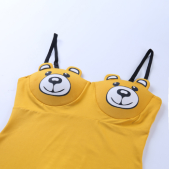 New stylish bear print adjustable slim stretch padded cute simple bodysuit