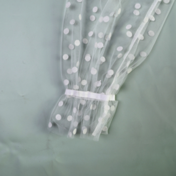 New stylish wave point mesh ruffle sleeve splice slim micro-elastic elegant short tops