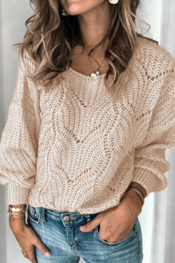 Autumn new stylish loose hollow solid color stretch knit sweater