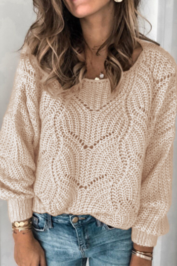 Autumn new stylish loose hollow solid color stretch knit sweater