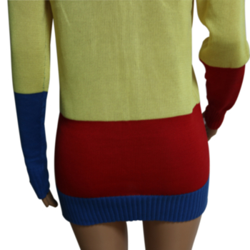 New stylish plus size contrast color splice loose stretch casual sweater
