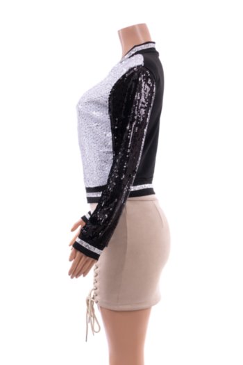 New stylish plus size zip-up sequin splice loose casual stretch jackets
