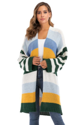 autumn winter new plus size stripe knitted stretch stylish loose sweaters cardigan
