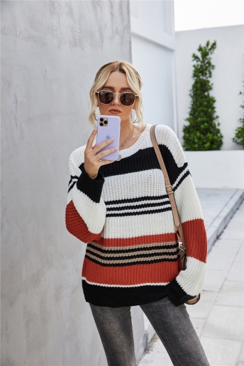 autumn winter 2 colors stripes knitted stretch stylish loose sweaters