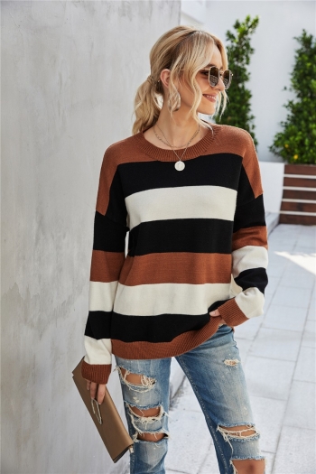 autumn winter 2 colors stripes knitted stretch stylish casual sweaters