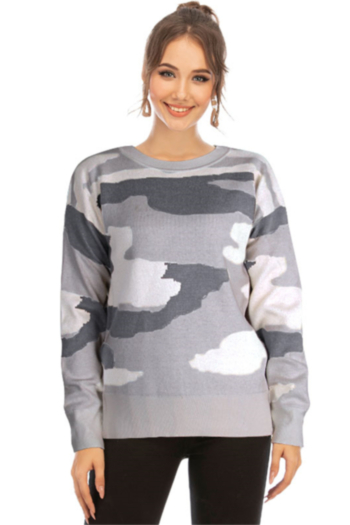 plus size autumn camo batch printing 4 colors knitting stretch casual sweater top