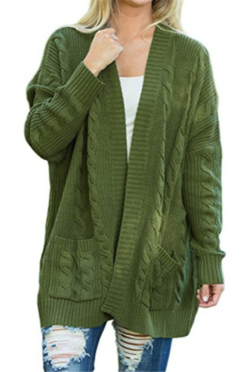plus size autumn 4 colors pocket knitting solid color mid-length casual cardigan
