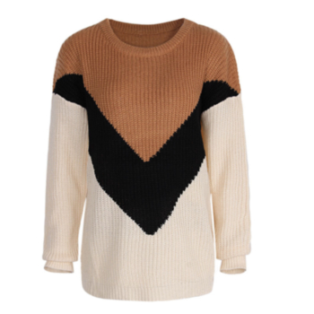 plus size autumn new fashion contrast color knitting casual stretch sweater top