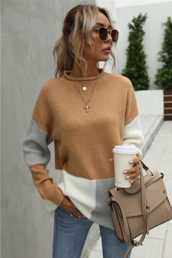 contrast color personality new fashion knitting high collar casual sweater top