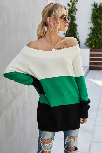 autumn 5 colors new stylish contrast color off-shoulder casual knitting sweater top
