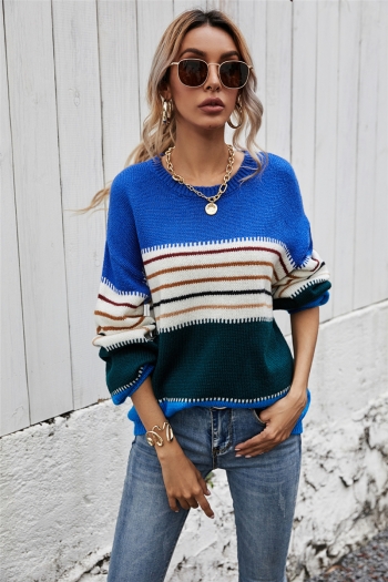 two colors contrast color streak new fashion loose casual knitting sweater