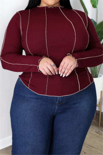 round neck plus size solid color autumn simple stretch casual top