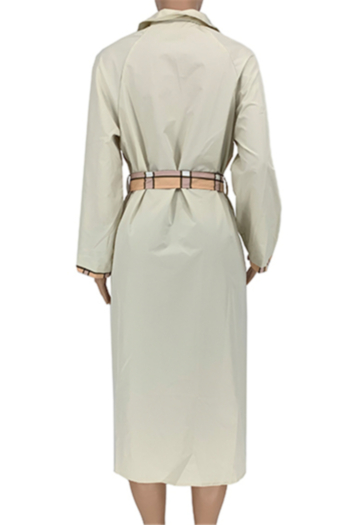 Autumn plus size solid color stitching lattice batch printing casual mid-length jacket (with belt)