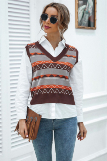 three colors summer sleeveless v-neck pattern knitting casual vest