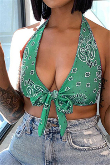 three colors plus size summer new style batch printing halter neck lace-up sexy vest