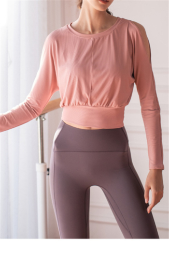 four colors solid color new fashion simple stretch hollow out yoga sports long sleeve top