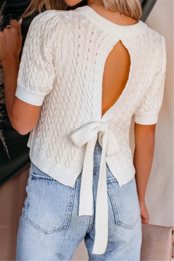 solid color stretch knitted back knotbow hollow stylish tops