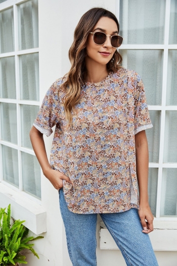 summer new floral print micro-elastic stylish casual high quality t-shirt